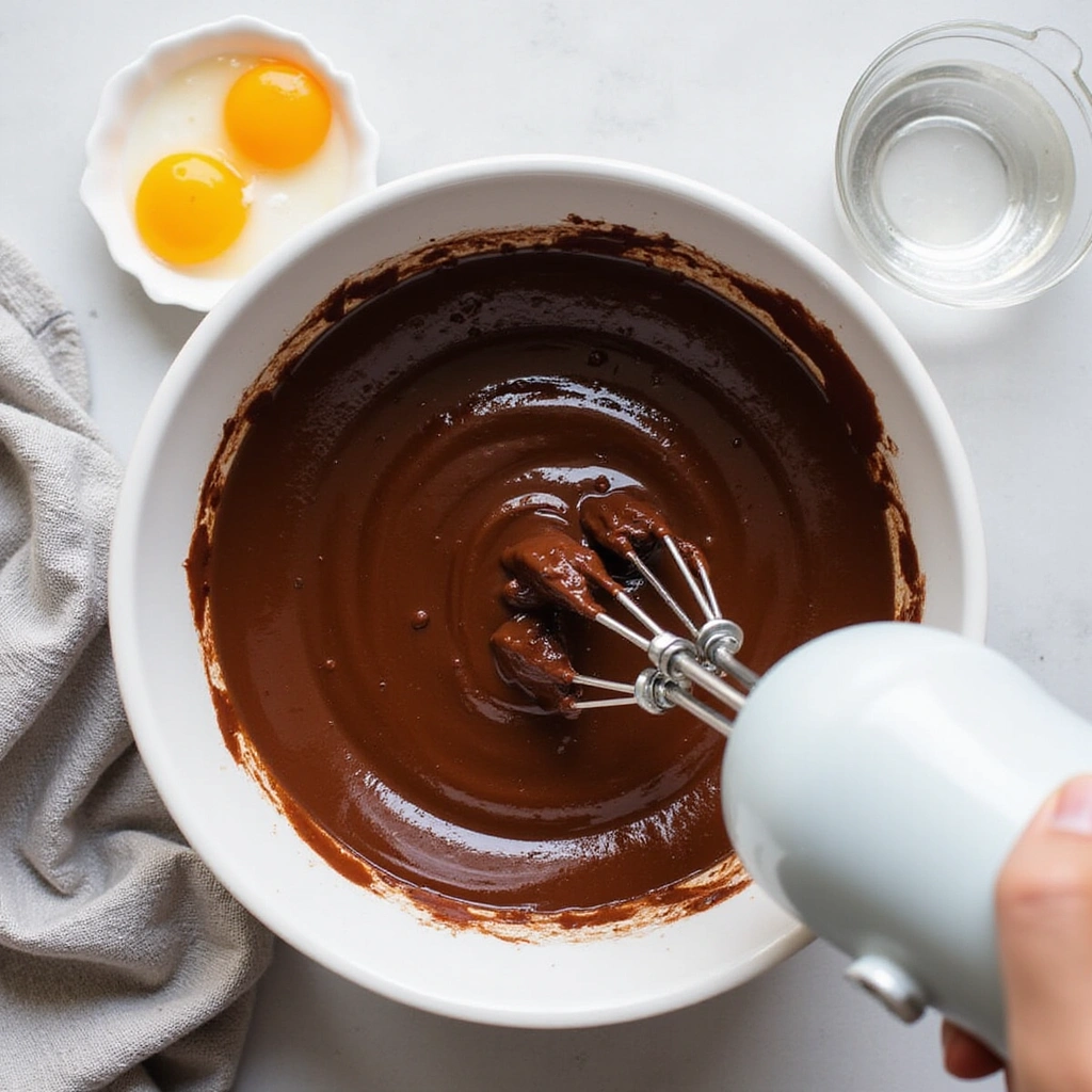 Box Cake Mix Recipes with Chocolate Instant Pudding Dessert - Step 4: Add Wet Ingredients