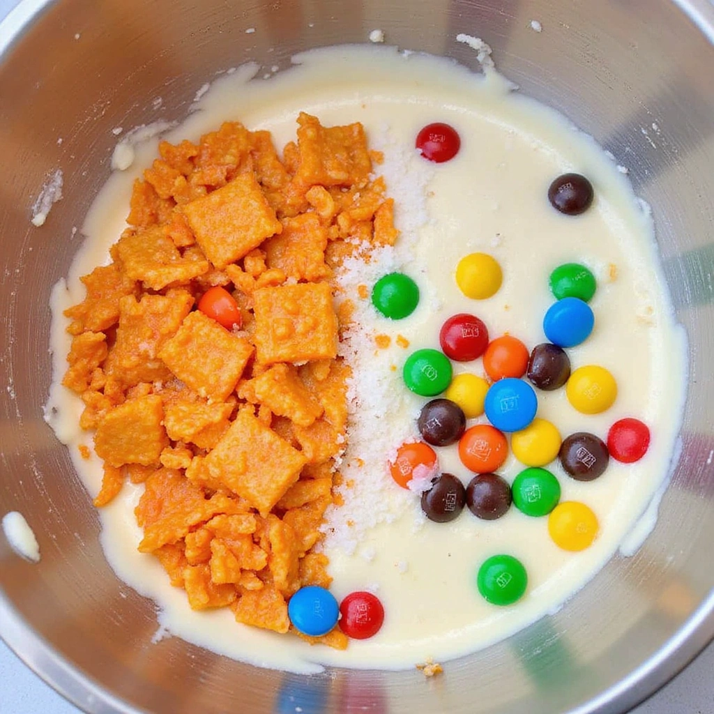 Bugles Snack Mix Recipes with White Chocolate Sweet Salty Treat - Step 5: Add Sea Salt and M&Ms