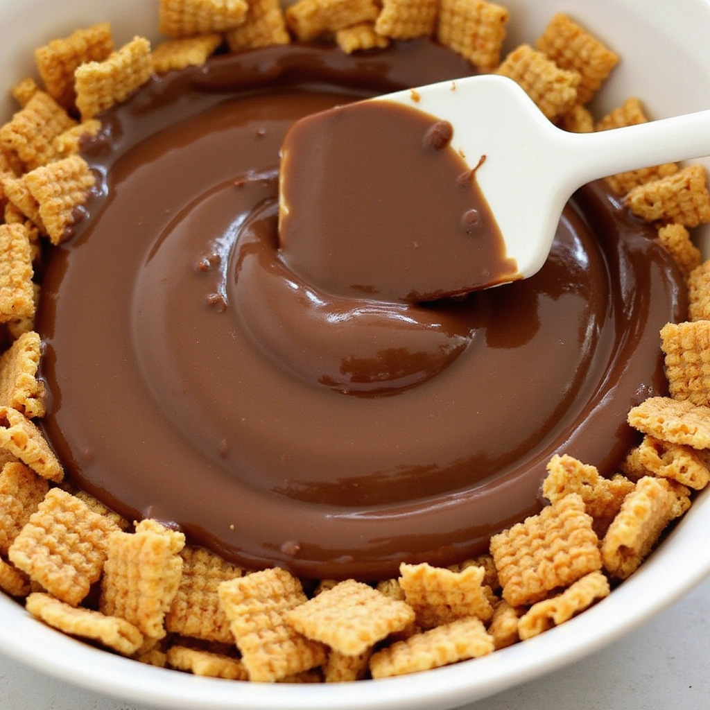 Chocolate Peanut Butter Chex Mix Recipes Crunchy Sweet Snack - Step 4: Coat the Cereal