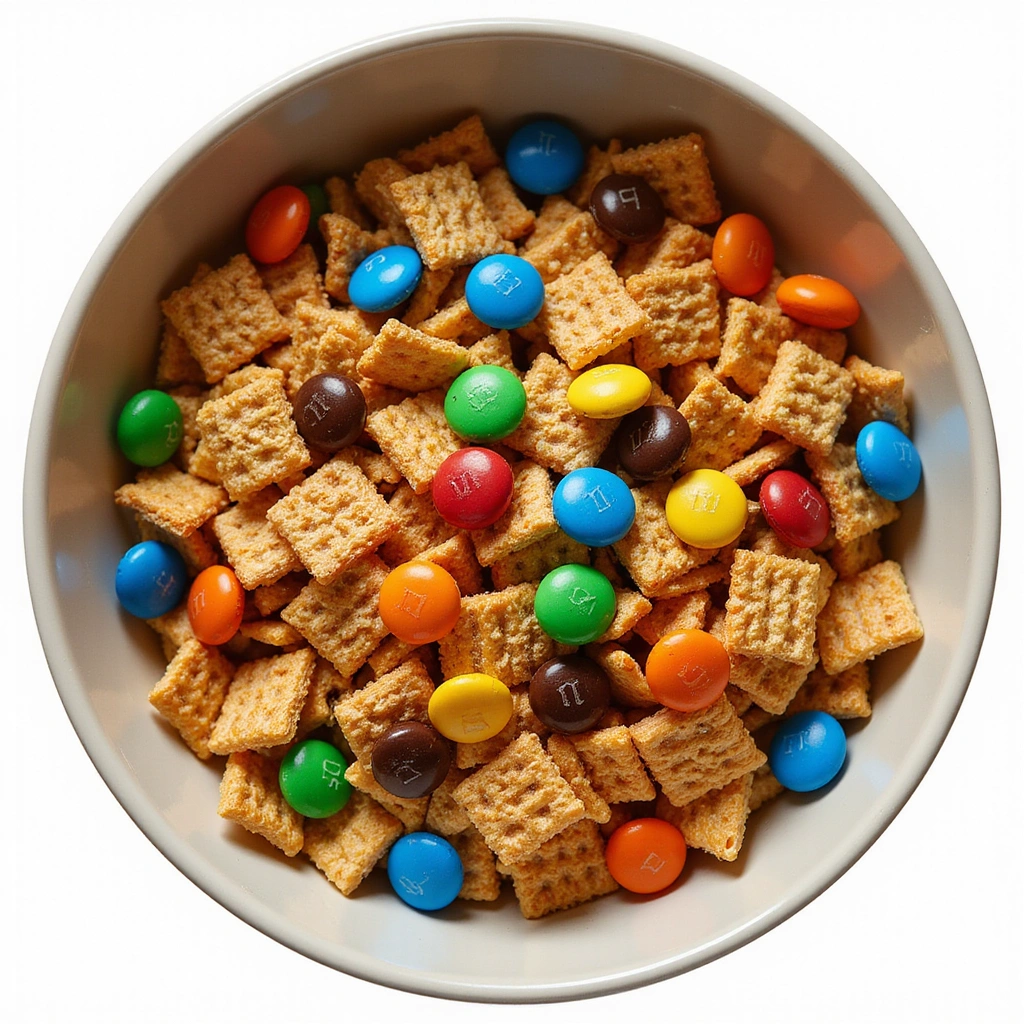 Chocolate Peanut Butter Chex Mix Recipes Crunchy Sweet Snack - Step 5: Add Pretzels and M&M's