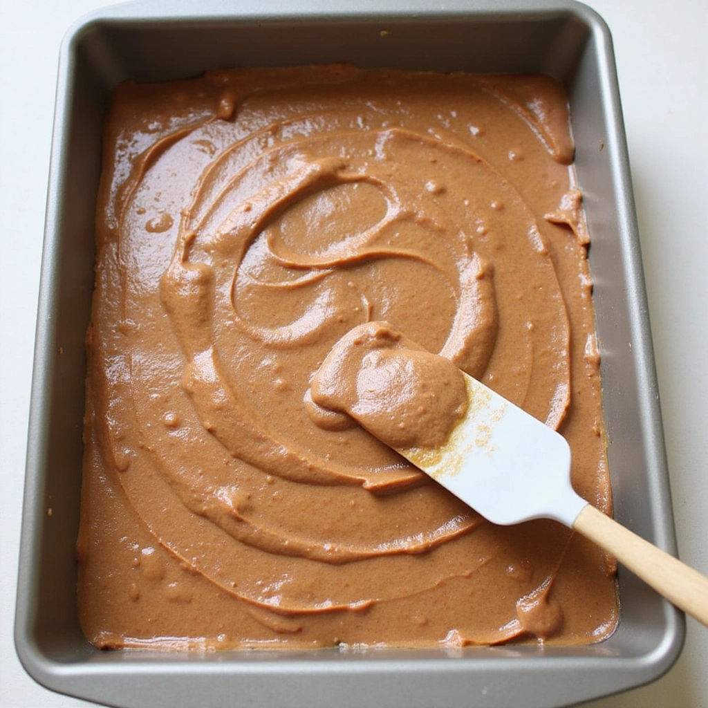 Chocolate Peanut Butter Dump Cake Recipes Quick and Delicious - Step 5: Pour Batter into Baking Dish