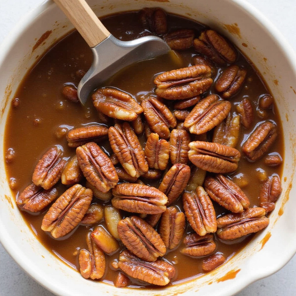 Chocolate Pecan Turtle Clusters Candy Recipes Homemade Delight - Step 5: Combine Caramel and Pecans