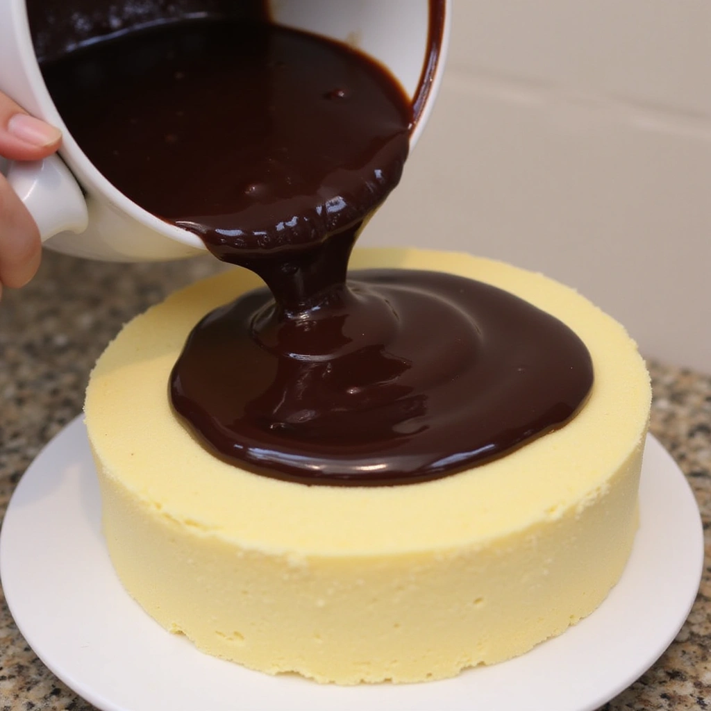 Easy Dessert Recipes No Bake Chocolate Eclair Cake Idea - Step 9: Pour Ganache Over Cake