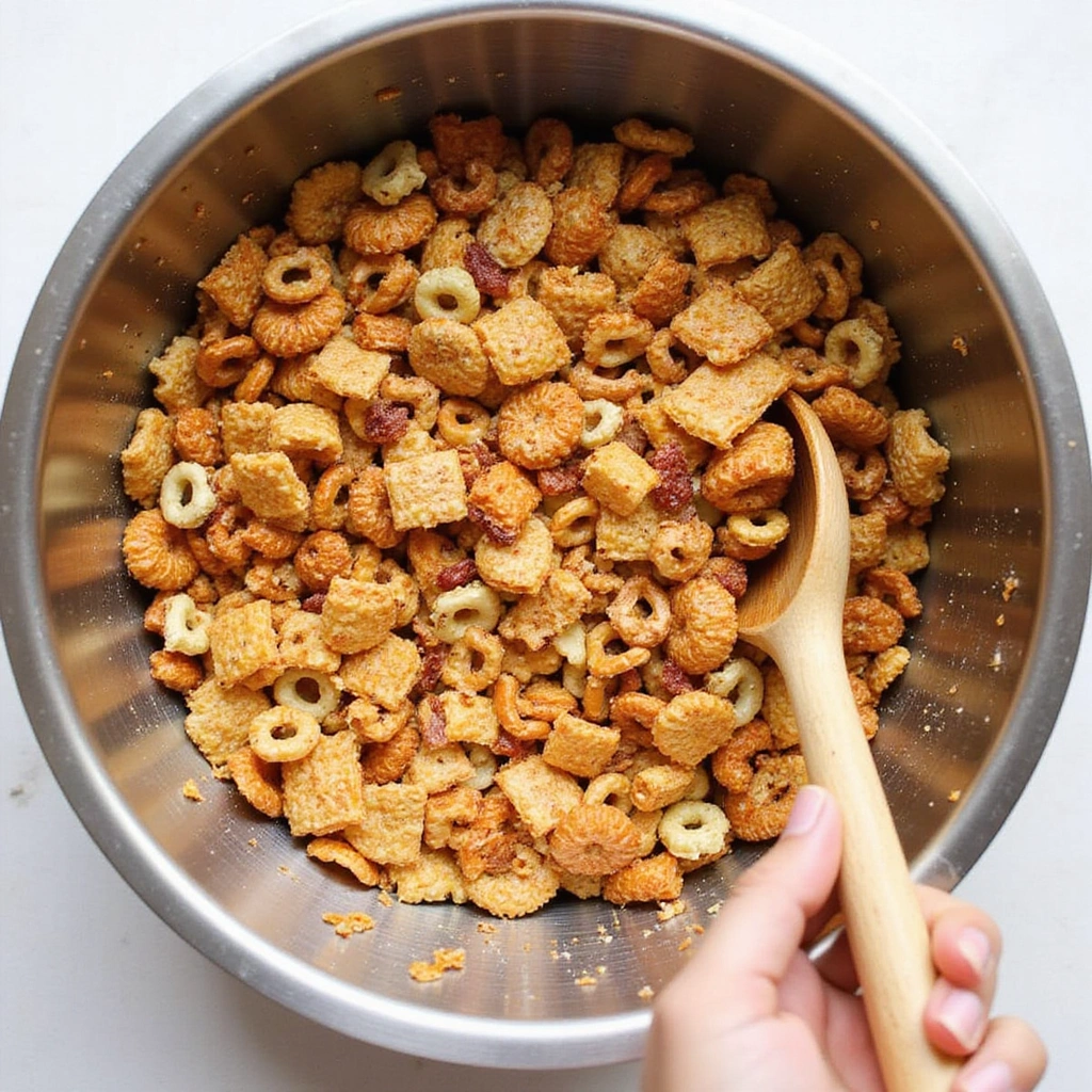 Texas Trash Chex Mix Recipes with White Chocolate Sweet Crunch - Step 3: Combine the Dry Ingredients