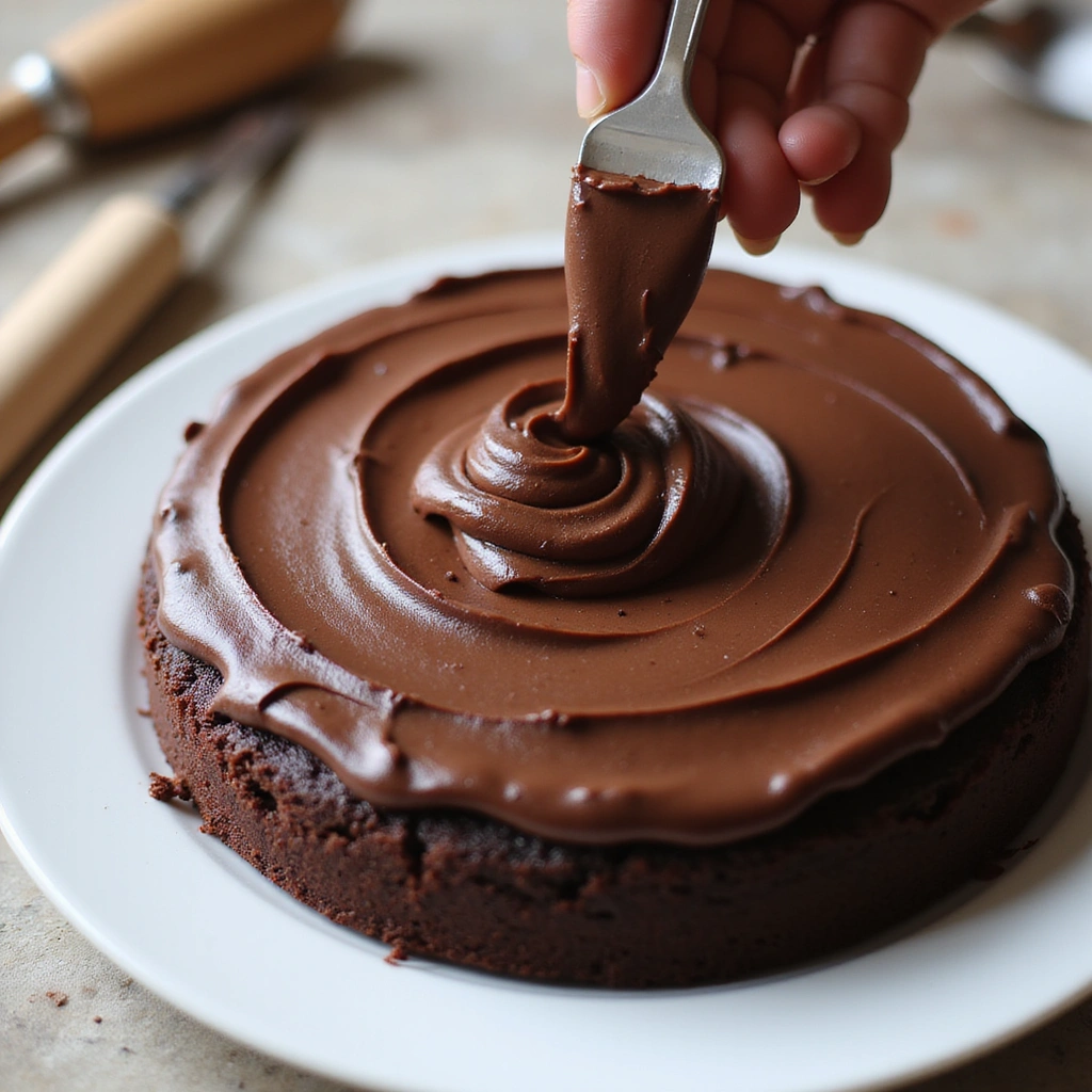 Triple Chocolate Fudge Cake Mix Recipes Decadent and Easy - Step 9: Frost the First Layer