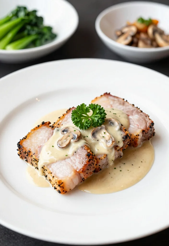 10 Keto Pork Belly Recipes for Rich Low Carb Meals - 10. Herb-Crusted Pork Belly with Creamy Mushroom Sauce 1