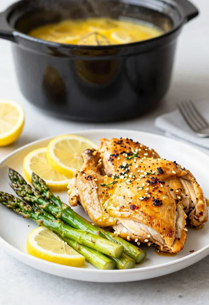 12 Healthy Crock Pot Recipes for Easy Clean Eating - 10. Lemon Garlic Chicken and Asparagus 1