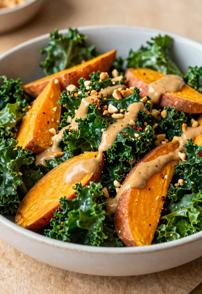 12 Raw Vegan Salad Recipes for Fresh Crunchy Bowls - 9. Spicy Sweet Potato & Kale Salad 1