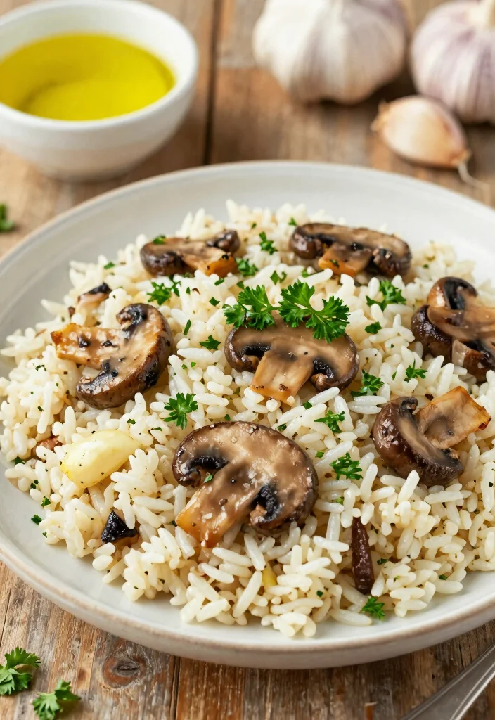12 Vegan Rice Recipes for Simple Plant-Based Meals - 8. Garlic Mushroom Rice 1