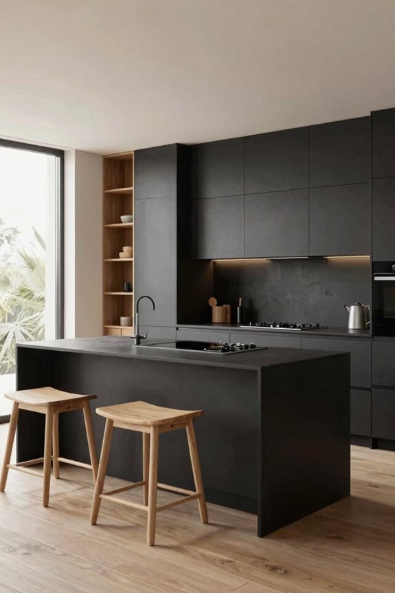 balance dark cabinets with light seating