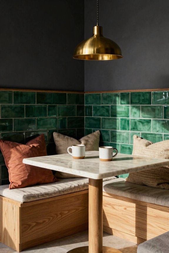 coordinated colors and materials across breakfast nook