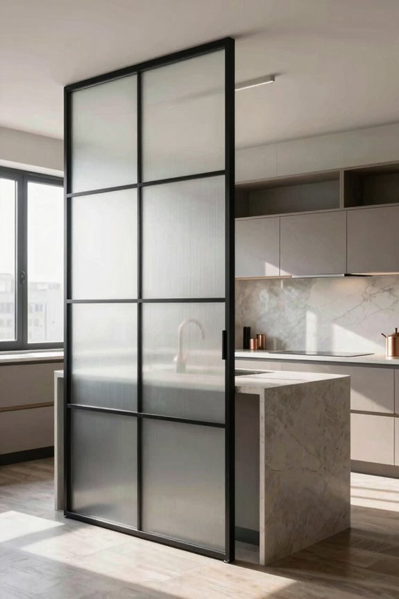 7 Open Kitchen Partition Ideas That Define Space Without Closing It Off 4 dual finish island with integrated storage