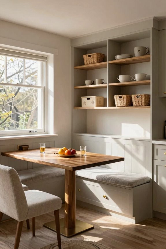 hidden storage under bench sleek shelving