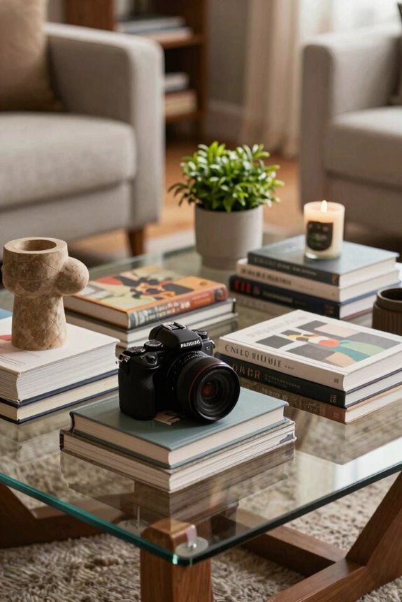 layered books balanced decor