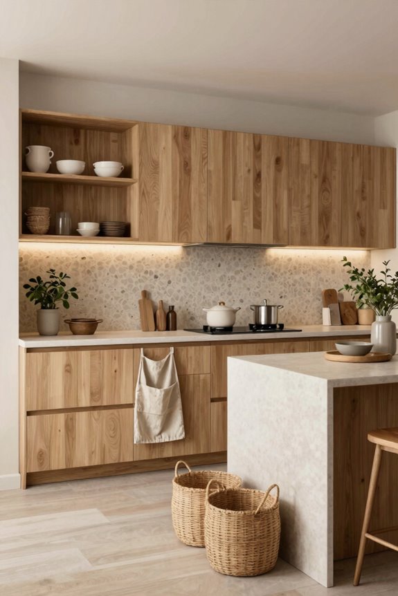 natural wood and textures warm minimalist kitchens