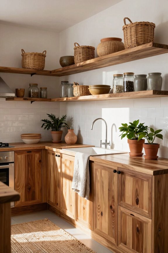 open shelves warm natural storage