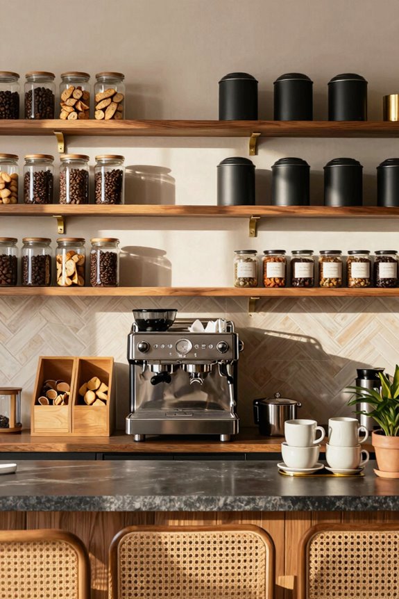 open shelves with mixed storage