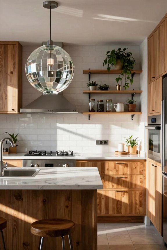 oversized pendant anchors kitchen