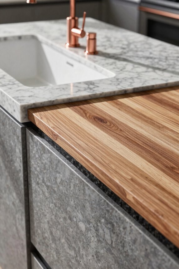strategic mixed material countertop zones