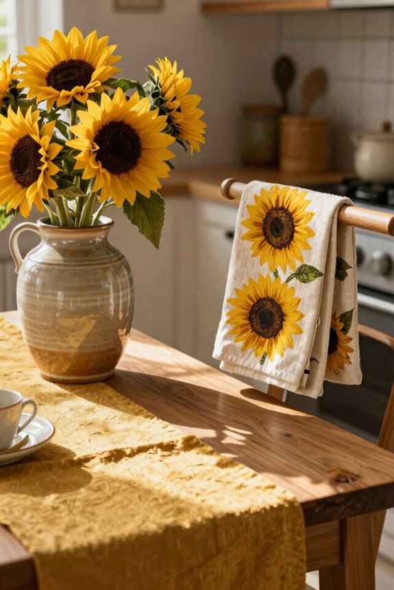 sunflower textiles unify kitchen scene