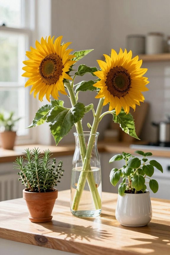 sunflowers paired with herbs harmony