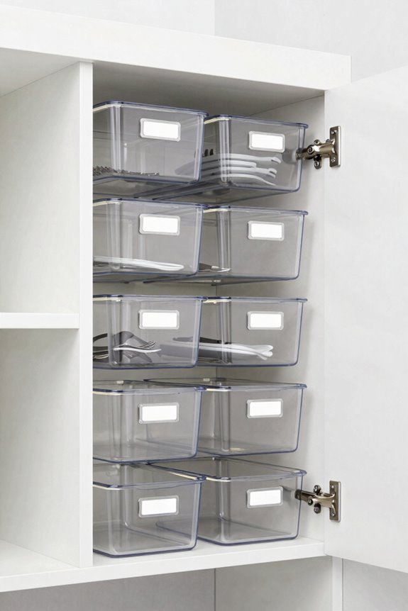 transparent bins labeled accessible