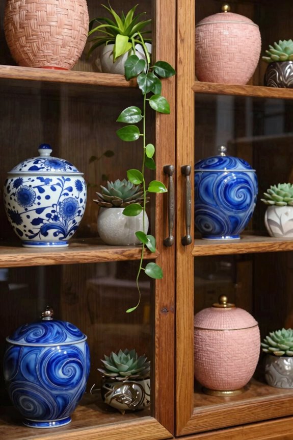 5 Ways to Style Your China Cabinet Like a Pro 3 white dish base with textured greenery accents