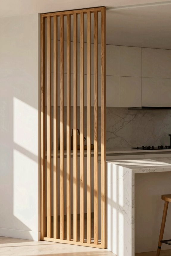 7 Open Kitchen Partition Ideas That Define Space Without Closing It Off 1 wood slat screens balance openness